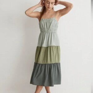 Madewell Sophia Cami Tiered Midi Dress in Colorbock - Celadon